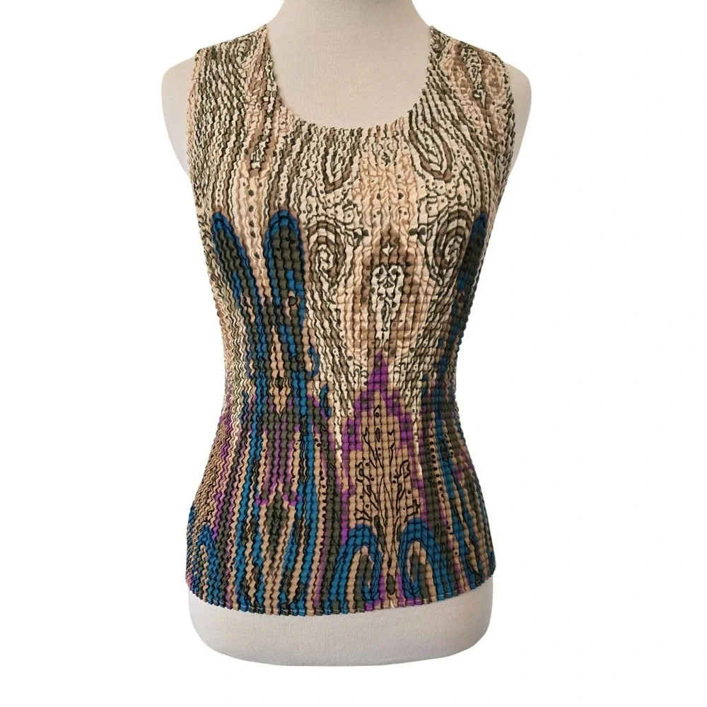 Nicola Multi-Colored Tank Top M Stretchy Crinkle Pleat Y2K 2000s Fairycore - Picture 1 of 6